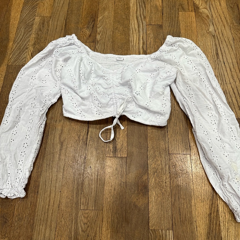 White Eyelet Long Sleeve Top